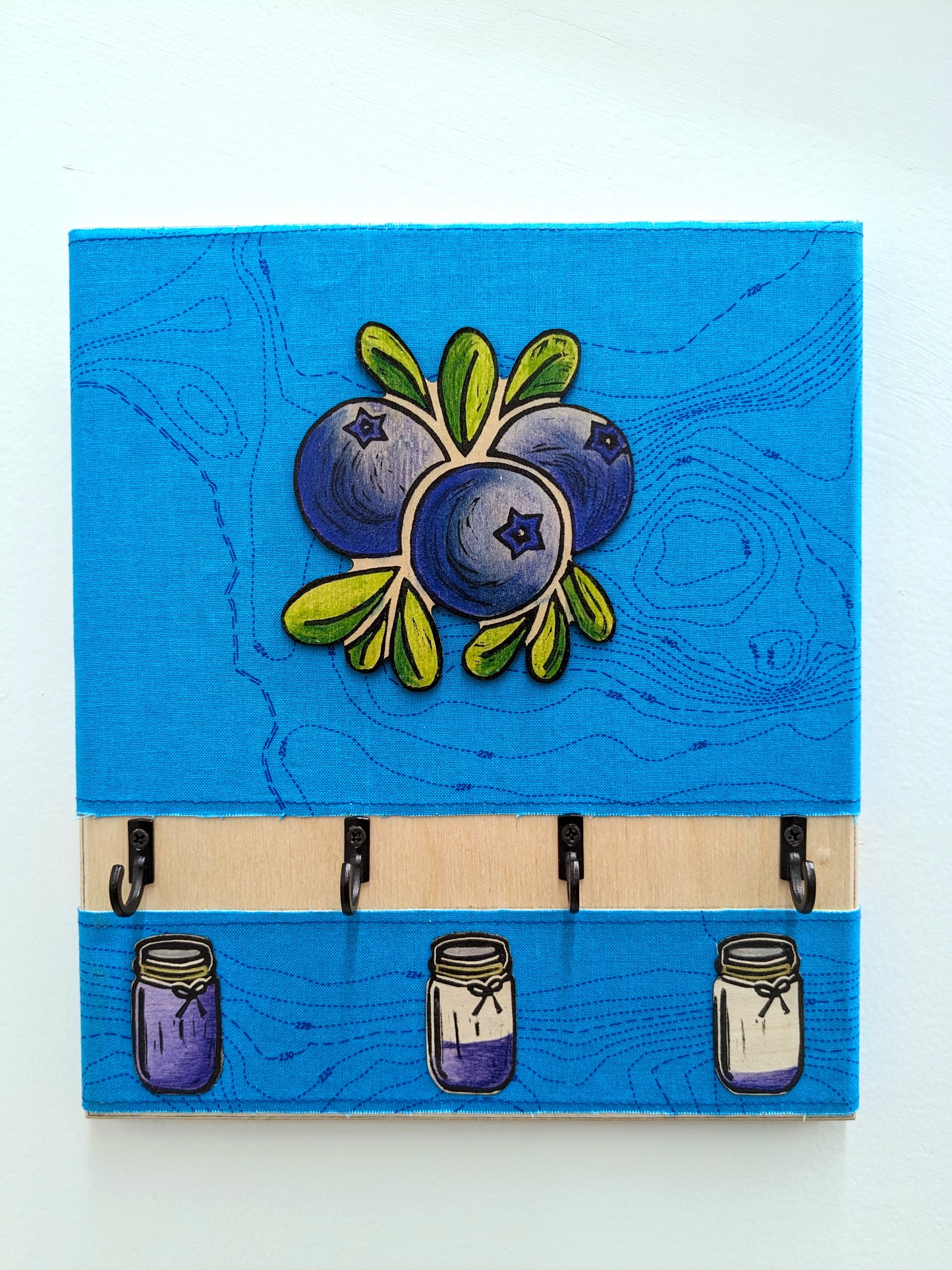 Blueberry Fabric 4 Hook Key holder